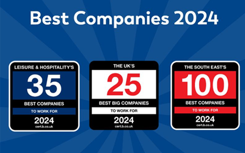 a graphic titles 'Best companies 2024' with three sub-icons, with '35' '25' and '100' denoting categories of award